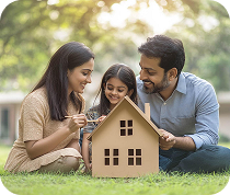 Family playing with paper house